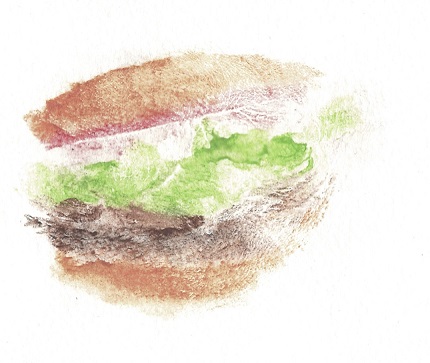 print made from hamburger painted on labia