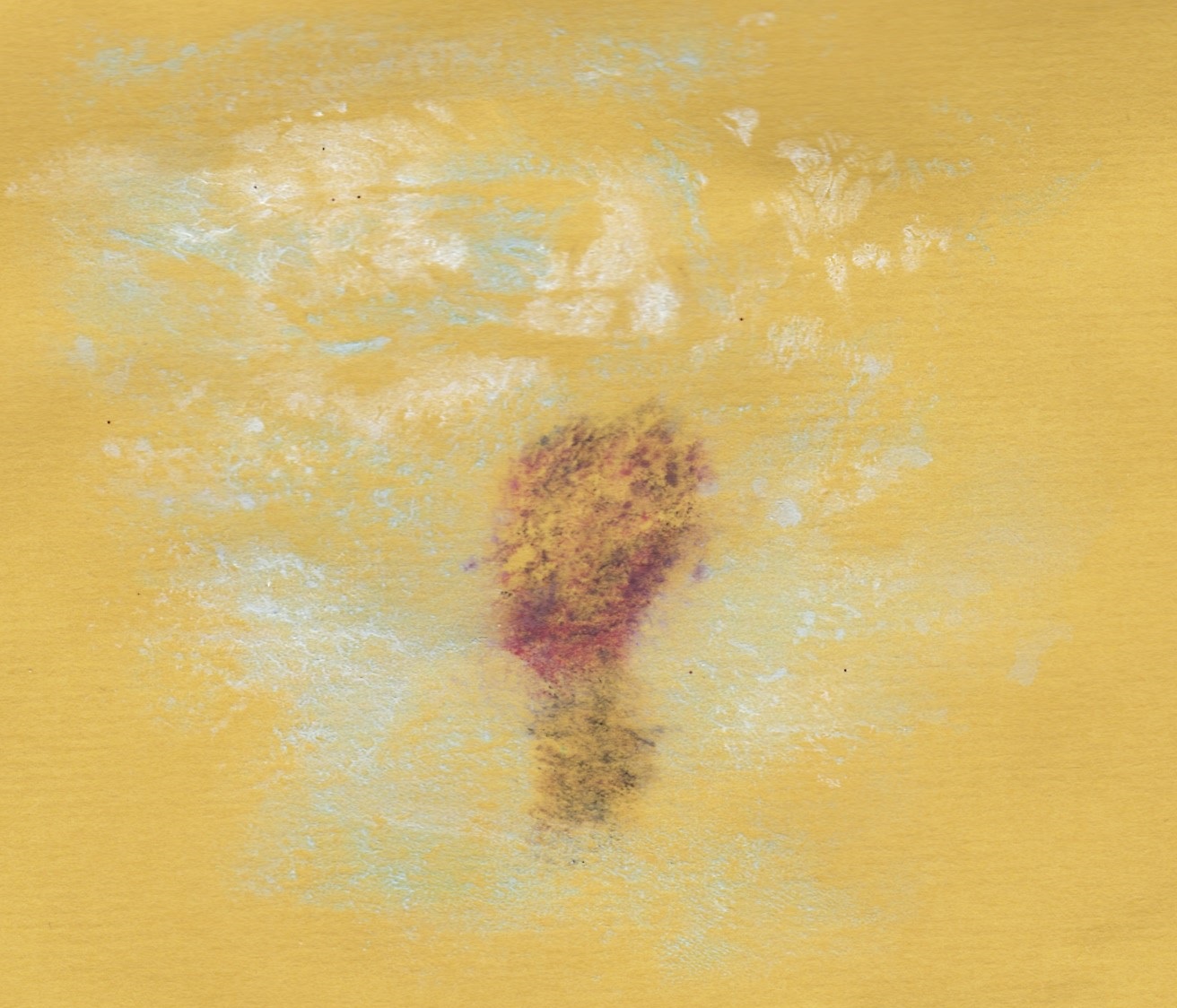 Scan of labia painted as hot air balloon among the clouds