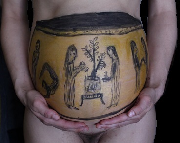 greecian urn body painted on pregnant belly