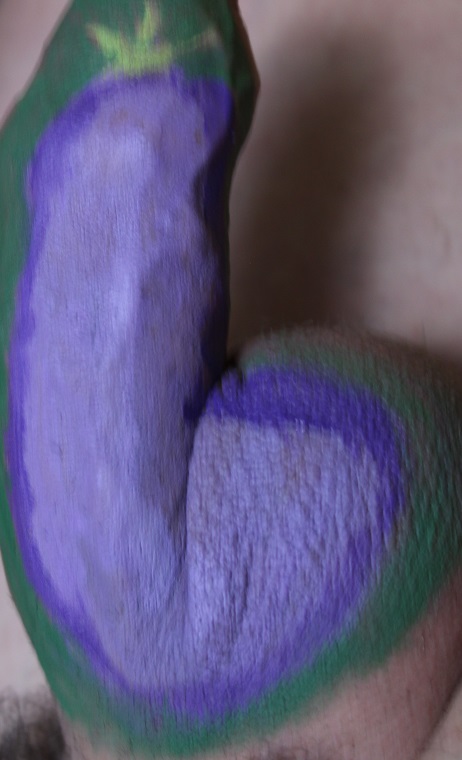 body painting on penis of an egg plant