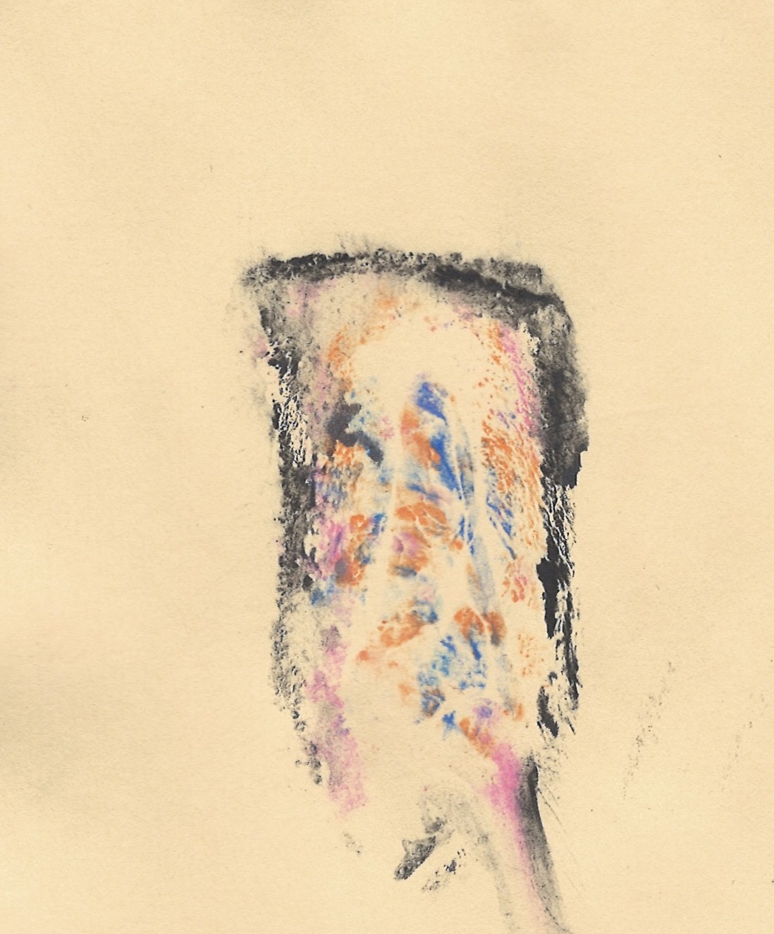 print to paper of abstract colors body painted over labia.