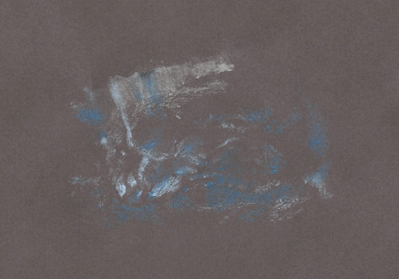 print to paper of dolphin cresting out of the water body painted over labia.