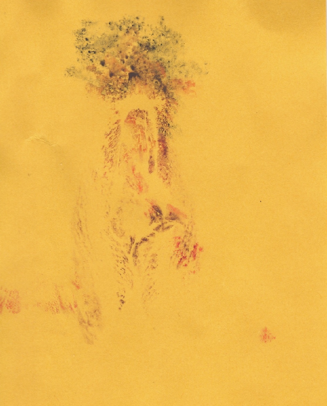 print to paper of erupting volcano body painted over labia.