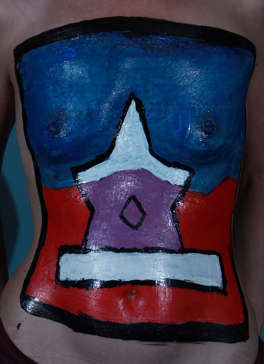 latex blue breasts with star in white and red lines