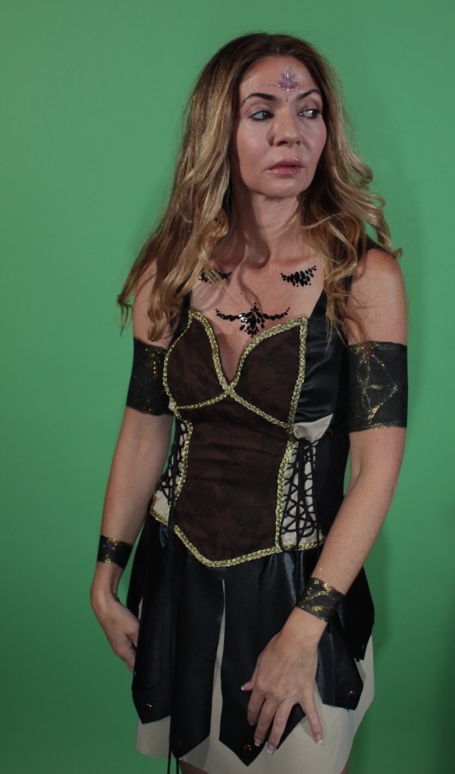 Full shot of model dressed as warrior