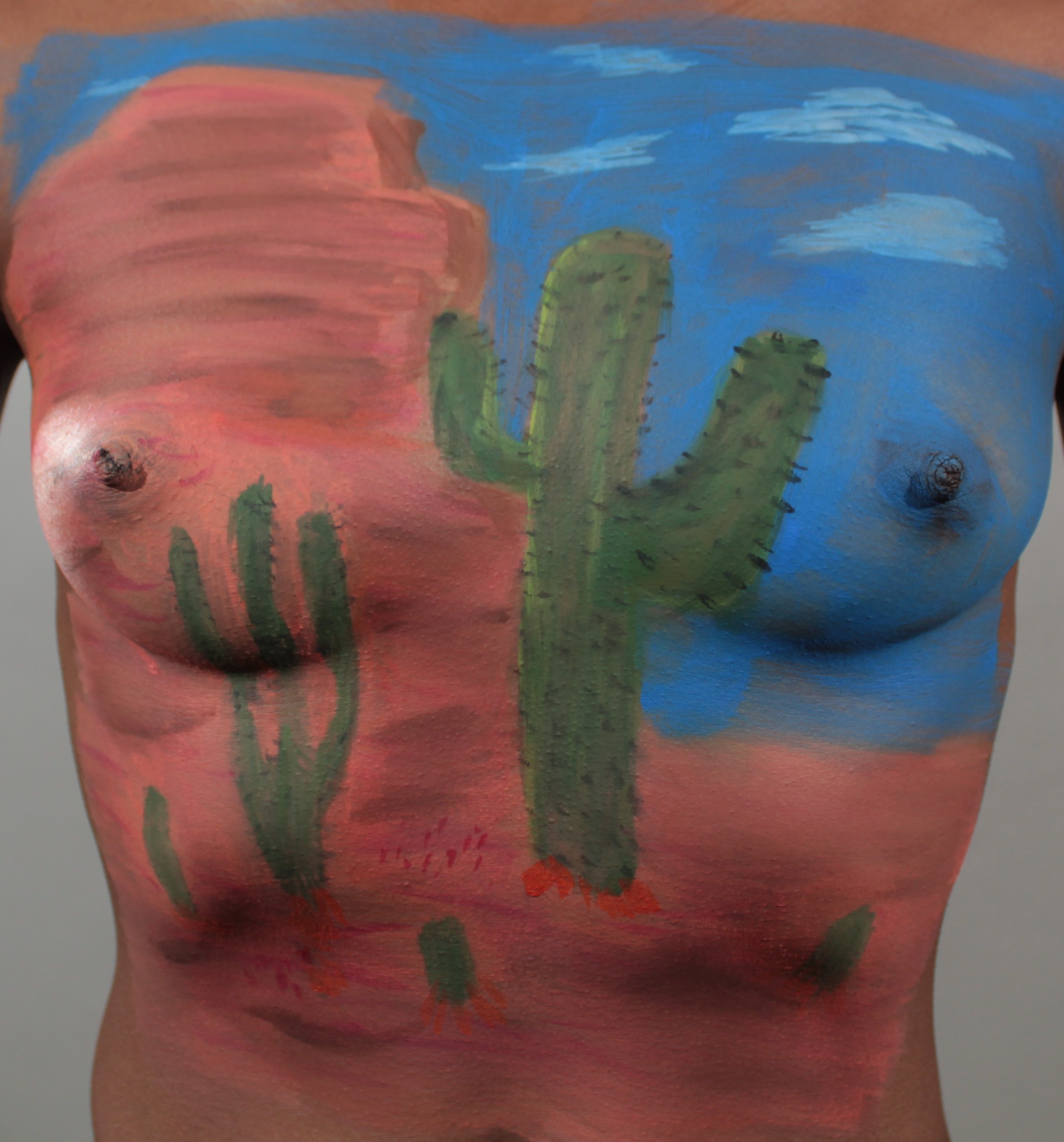 Desert cactus painted on woman's torso
