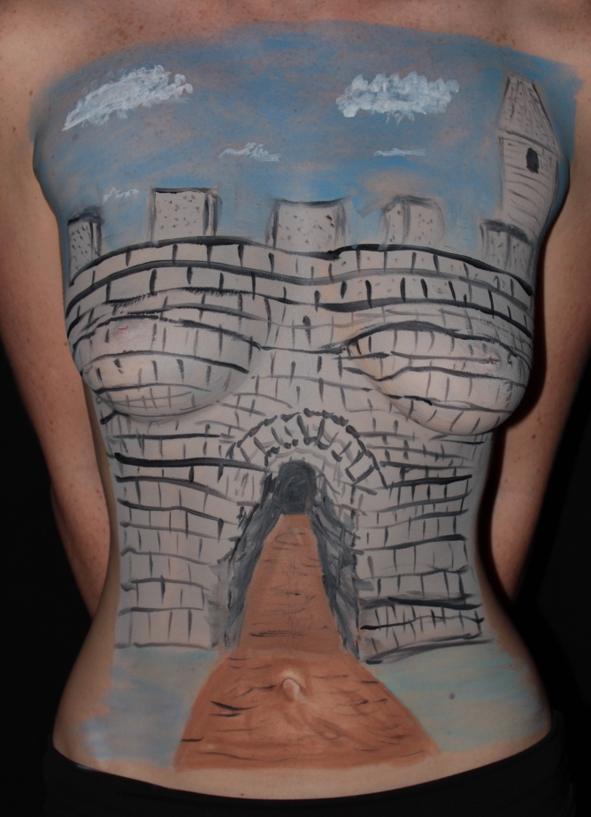 castle body painted on female torso